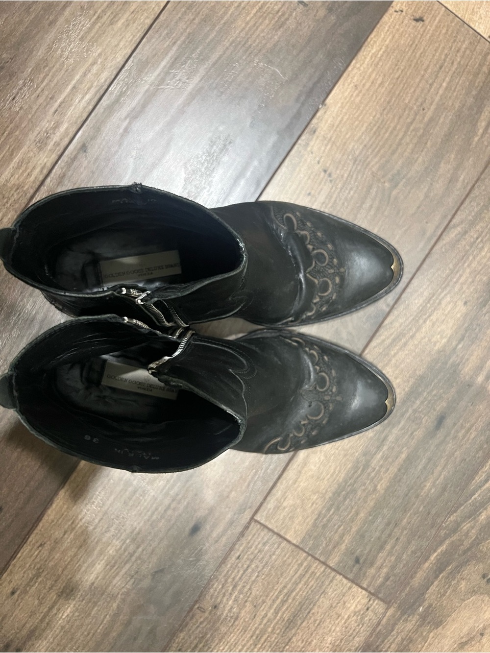 Golden Goose Black Leather Western-Style Ankle Boots